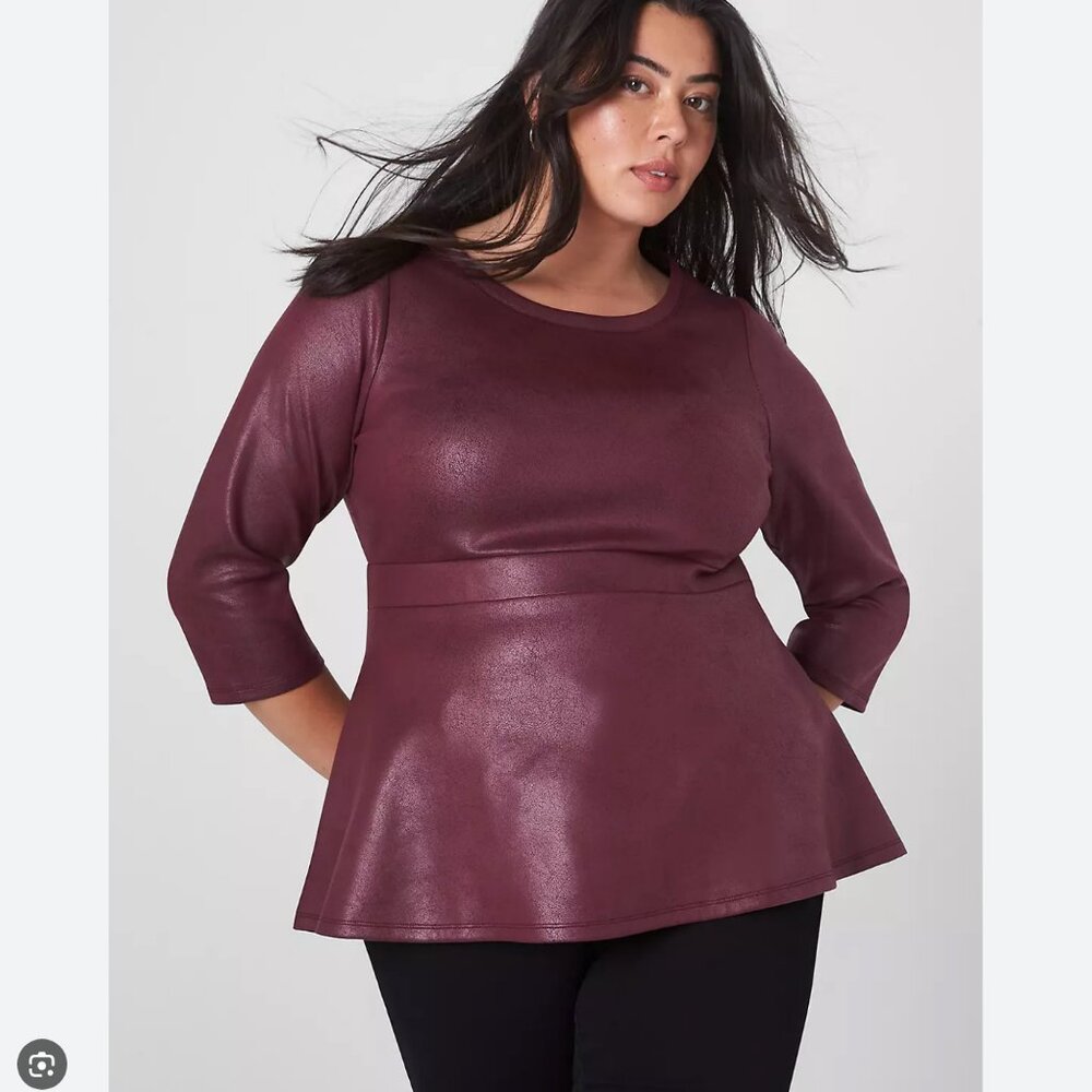 Lane Bryant Classic 3/4-Sleeve Crew-Neck Scuba Peplum Top
